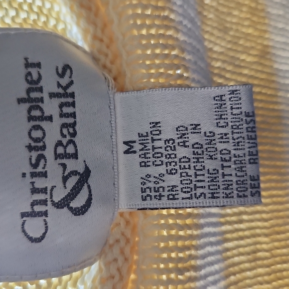 Christopher & Banks 3/4 sleeve sweater, pale yellow and white stripes - Picture 2 of 3